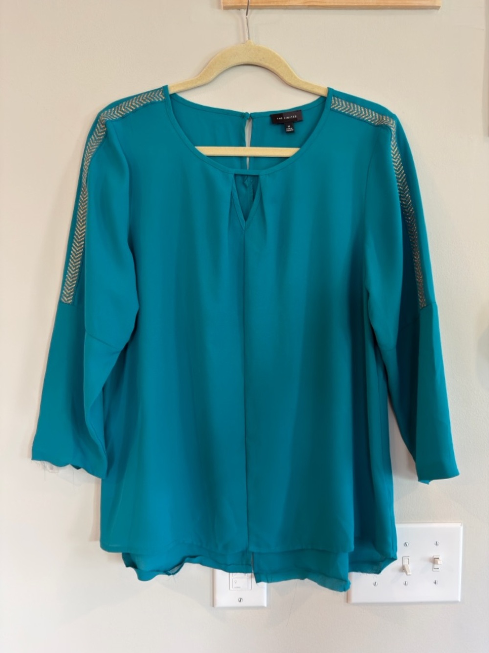 The Limited Teal Embellished Shoulder Scoop Neck Blouse - Women